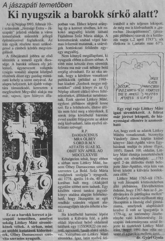 Az �j N�plap 1993. m�rc. 9-i sz�m�ban megjelent cikk.